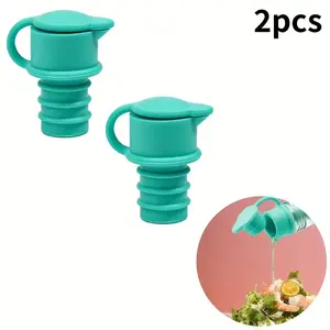 2pcs Silicone Bottle Stoppers for Beverage & Seasoning, Vacuum Seal Fresh Cover, Multi-Functional Party Accessories, Reusable Leak-Proof Design, Kitchen