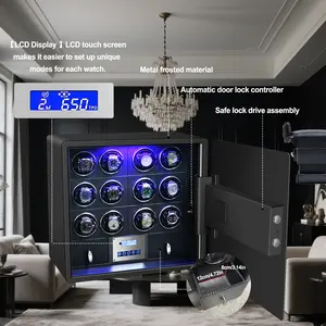 LELTNSOU 12-Slot Luxury Watch Winder Safe with Digital Lock – Quiet Motor, Adjustable TPD, LED Lighting, and Carbon Fiber Interior Strap Tuner Multifunction Straps