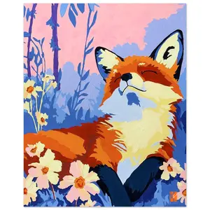 Misty Morning Meadow Fox Poster Print