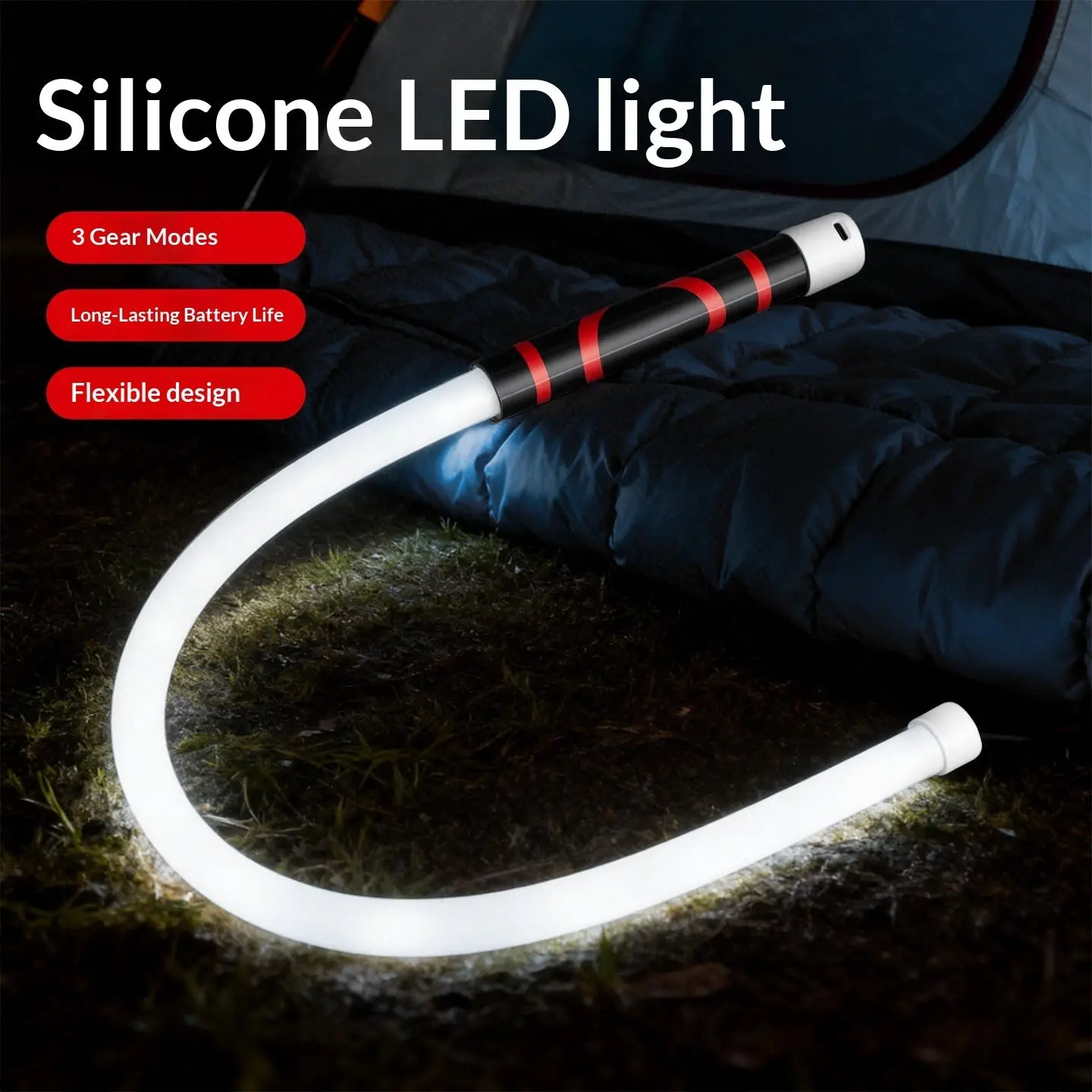 27In Rechargeable Silicone LED Flashlight Stick - High Lumens, 3 Levels Brightness Modes, Flexible Type-C USB Lighting Tool, Portable Work Light with 1 LED Strip, 2.5-Hour Runtime
