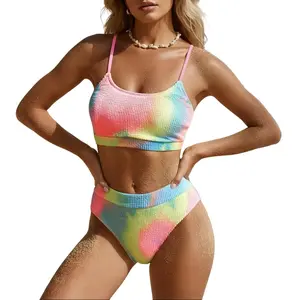 Tie Dye Rainbow Swimsuits for Women Colorful Two Piece Bathing Suit Cute Bikini Set