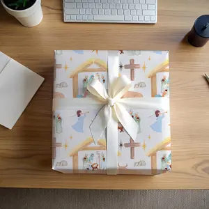 Nativity Wrapping Paper Christian Christmas Gift Wrap Holiday Present Eco Friendly Bulk Paper Roll for Gift Box Baby Jesus Celebration Idea