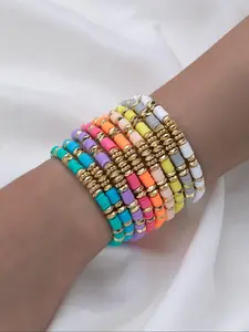 Boho Style Colorful Beaded Bracelet Set, Bohemian Bracelet, Trendy Bangles, 9 Counts Fashionable Stackable Beaded Bracelets for Women & Girls, Casual Trendy Jewelry Accessories for Party and Daily Life
