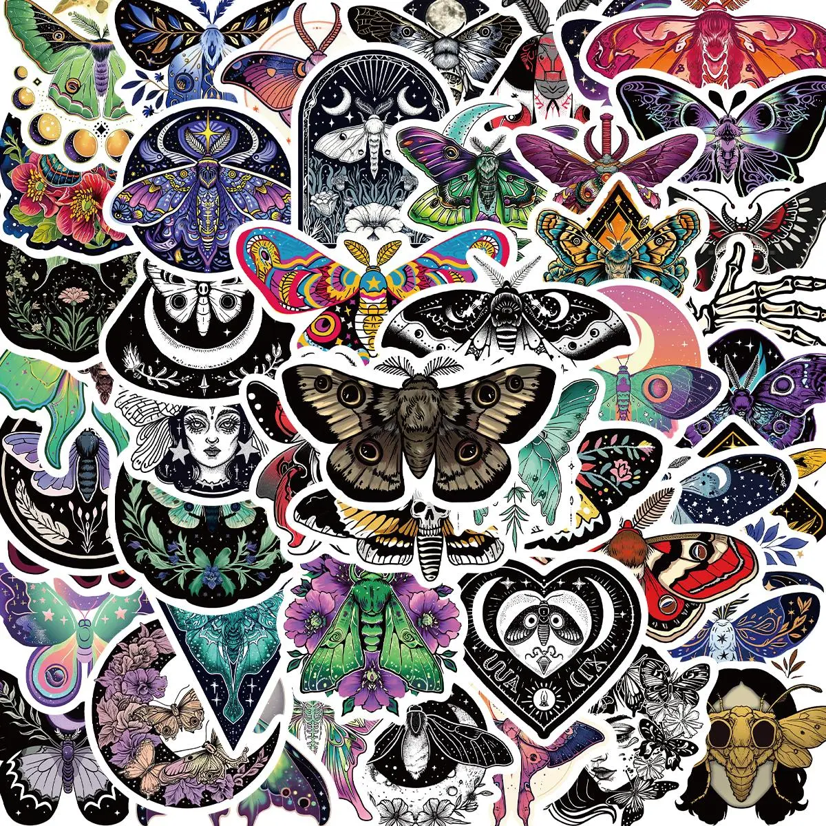 Moth Pattern Sticker, 50pcs/set Colorful Cartoon Moth Sticker, Waterproof Protective Vinyl Sticker for Water Bottle, Laptop, Phone Case, Scrapbook, Journal, Shockproof