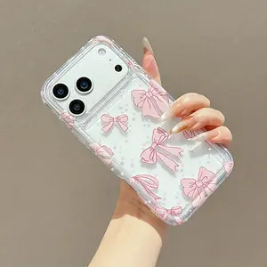 Elegant Bow Transparent Phone Case Shell, Fits iPhone Series 17-11 Pro Max, Lightweight Fashionable Shockproof Protective Soft Cover