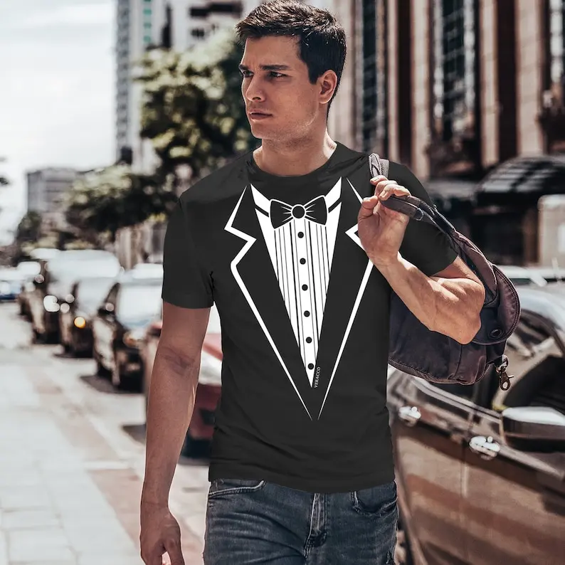 Men’s Tuxedo Graphic T-Shirt, Wedding Party Tee, Formal Outfit Inspired Shirt