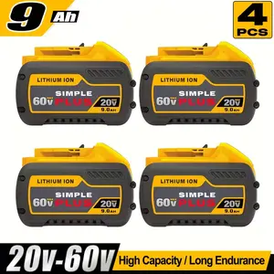 1/2/4PACK 9.0Ah DCB609 20V/60V Max Replacement Battery For Dewalt 60V Battery DCB606 DCB612 Compatible With Dewalt 20V/60V MAX Cordless Power Tools Lithium-ion Battery Fit With Dewalt 20V 60V Cordless Power Tools