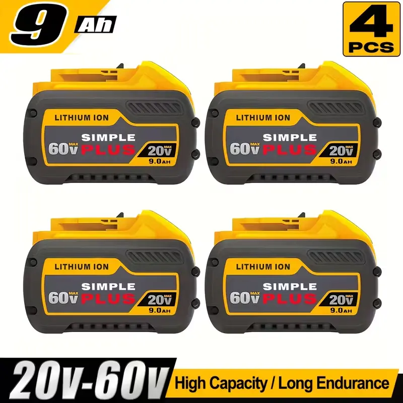 1/2/4PACK 9.0Ah DCB609 20V/60V Max Replacement Battery For Dewalt 60V Battery DCB606 DCB612 Compatible With Dewalt 20V/60V MAX Cordless Power Tools Lithium-ion Battery Fit With Dewalt 20V 60V Cordless Power Tools