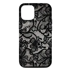 Black Lace Vintage Pattern Phone Case, Compatible with iPhone 17 16 15 14 13 12 11 Pro Max Plus X XS XR SE and Samsung Galaxy S24 S23 S22 S21 S20, Cute Fashion Dual Layer Creative Case, Perfect Gift for Her/Him
