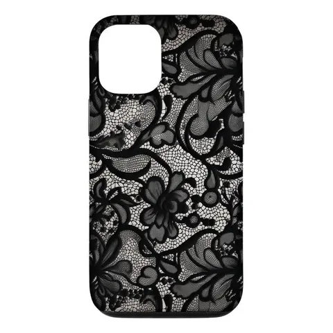 Black Lace Vintage Pattern Silicone Smartphone Case - Dual-Layer Protector, Customized Phone Accessory for iPhone 15 Plus,18 Pro,17 Pro Max,16,14,13,12,11 Plus,X,XS,XR,SE & Samsung Galaxy S24,S23,S22,S21,S20, Fashion Accessories for Women Gift