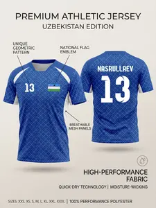 Uzbekistan National Team Soccer Jersey, Breathable Mesh Football T-Shirt, Quick-Dry Moisture-Wicking, Advanced Technical Knit Support Gear, Sports Apparel