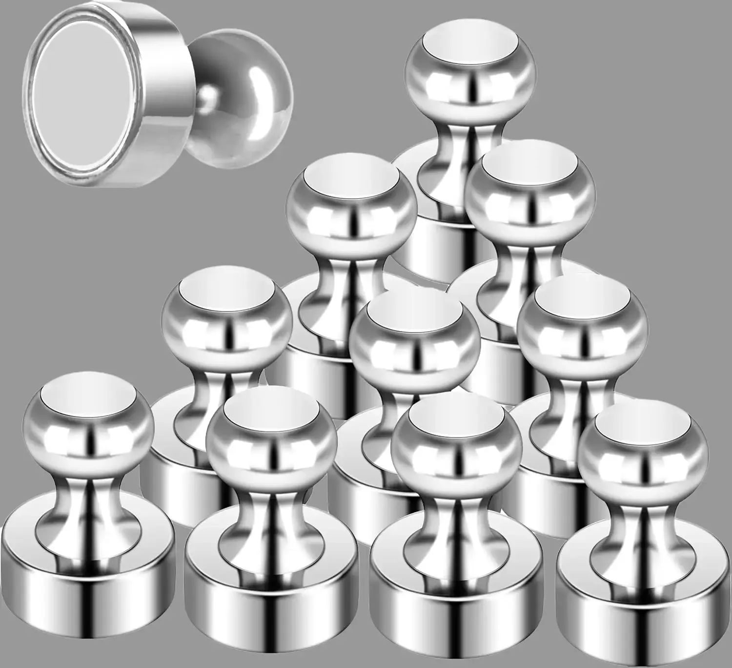 12Pack Fridge Magnets for Whiteboard Strong Refrigerator Magnets for Adult Small Push Pin Magnets for White Board Refrigerator Map Classroom Office Teacher Silver
