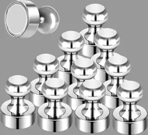 12Pack Fridge Magnets for Whiteboard Strong Refrigerator Magnets for Adult Small Push Pin Magnets for White Board Refrigerator Map Classroom Office Teacher Silver