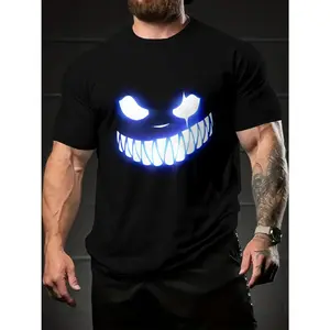 Men's Smiling Face Short Graphic T-Shirt - Short Sleeve Crew Neck Regular Fit Casual Wear | Soft & Breathable Fabric, Durable Print, Everyday Comfort, Machine Washable, Casual Tee, Everyday Wear