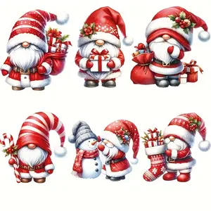 6-Piece Santa & Snowman Heat Transfer Vinyl Stickers, DIY Iron-On Patches for T-Shirts, Masks, Jeans, Backpacks, Washable Holiday Crafts Accessories