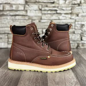 Patron 513 Light Brown Soft Toe Ankle Work Boots for Men Genuine Leather Lace-Up Padded Collar Durable Soles Water Resistant Oil Resistant Made in Mexico