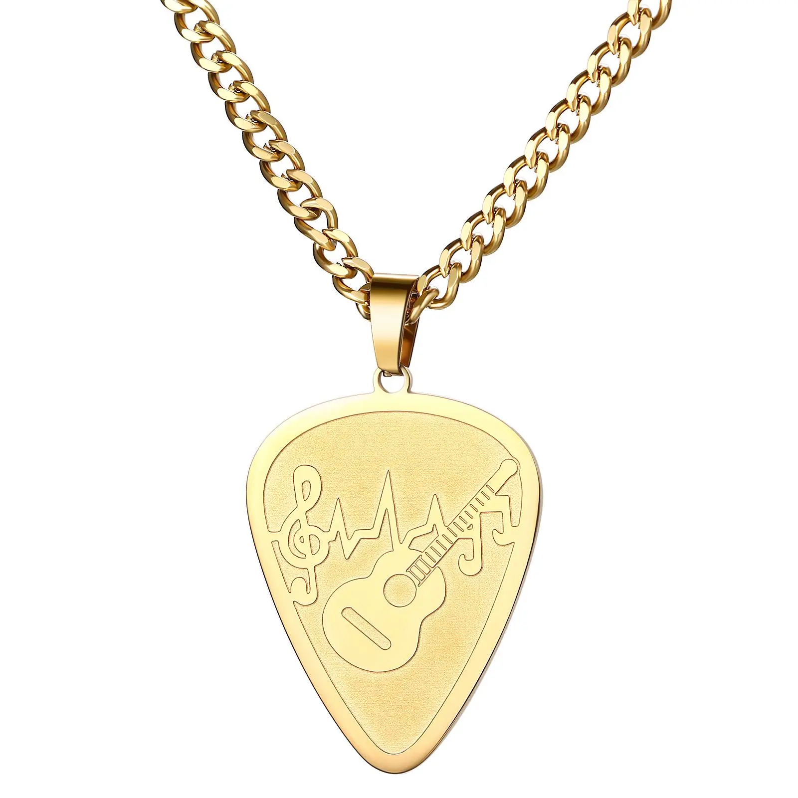 OIDEA Personalized Guitar Pick Necklace for Men Women, Stainless Steel Hip Hop Cuban Link Chain with 3D Music Note Design, Rust Resistant Valentine's Day Gift for Best Friends, Anniversary, Rust Resistant Necklaces, Dads