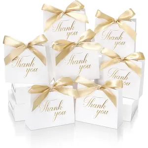White 'Thank You' Gift Bags:4.9'x1.8'x4.7' White Paper Bags With Handles Bulk And Ribbon For Party Shopping Birthday Wedding Party Supplies