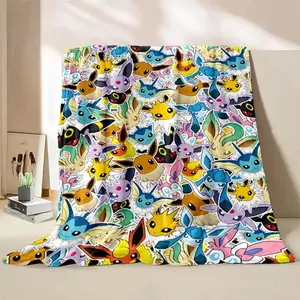 Anime Eevee Flannel Blanket Soft Warm Cozy Throw Blanket Portable Ideal For Bed Sofa Camping
