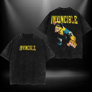 [The Dark Style] Invincible Mark Grayson V2 Double Printed Oversize Acid Washed Tee TV Show Graphic Top Cotton Gift T-Shirt For Comic Lover, Gift T-Shirt For Movie Lover