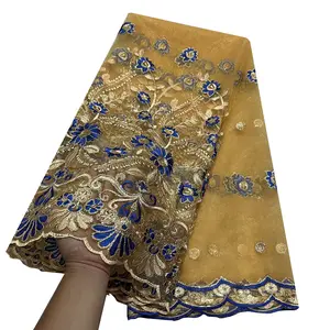 YQOINFKS Sequin Lace Organza Textile Sewing Lace Fabric Embroidery Tulle Lace Mesh Fabric Wedding Women Party Gold 2 Yards