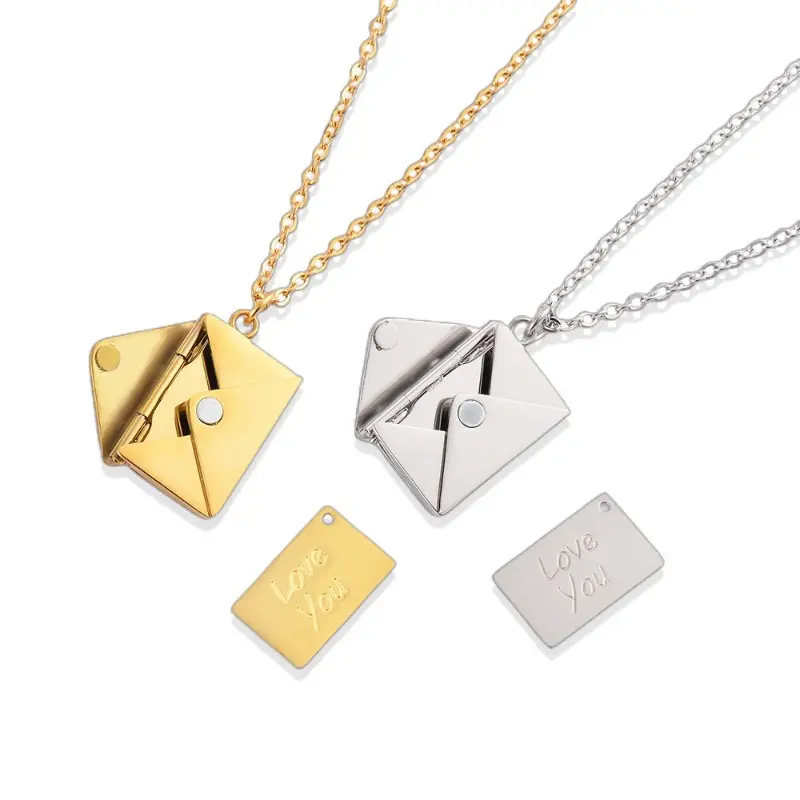 Book Necklace for Wife/Mother/Girlfrend Envelope Love You Letter Necklace for Women Stainless Steel Anniversary Gifts Birthday Gift  for Her Personalized Photo Necklace