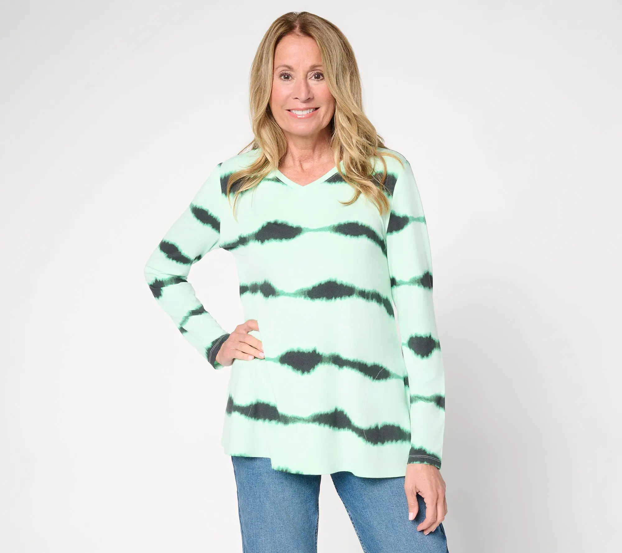 LOGO by Lori Goldstein Rayon 230 Printed Stripe Dye Effect Top