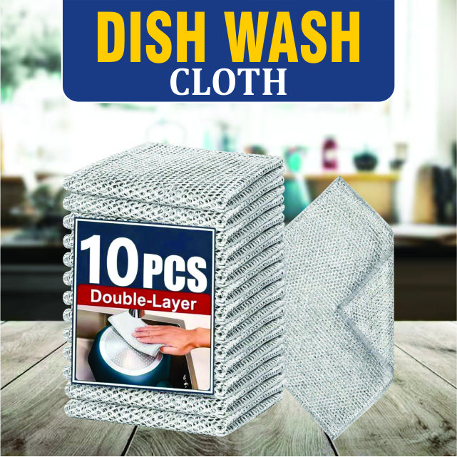 Double-Layer Steel Wire Cleaning Cloth - Non-Scratch Wire Dishcloth Rag Heavy Duty Scrub Pads Multi-Purpose Silver Mesh Scouring Pads for Dishes, Pots, Pans (10 pcs)