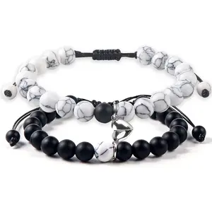 2 count  Couples Bracelets Matching Bracelets Adjustable Connecting Bracelets, Double Rope  Couple Valentines Day Gifts Friendship Beads Bracelet