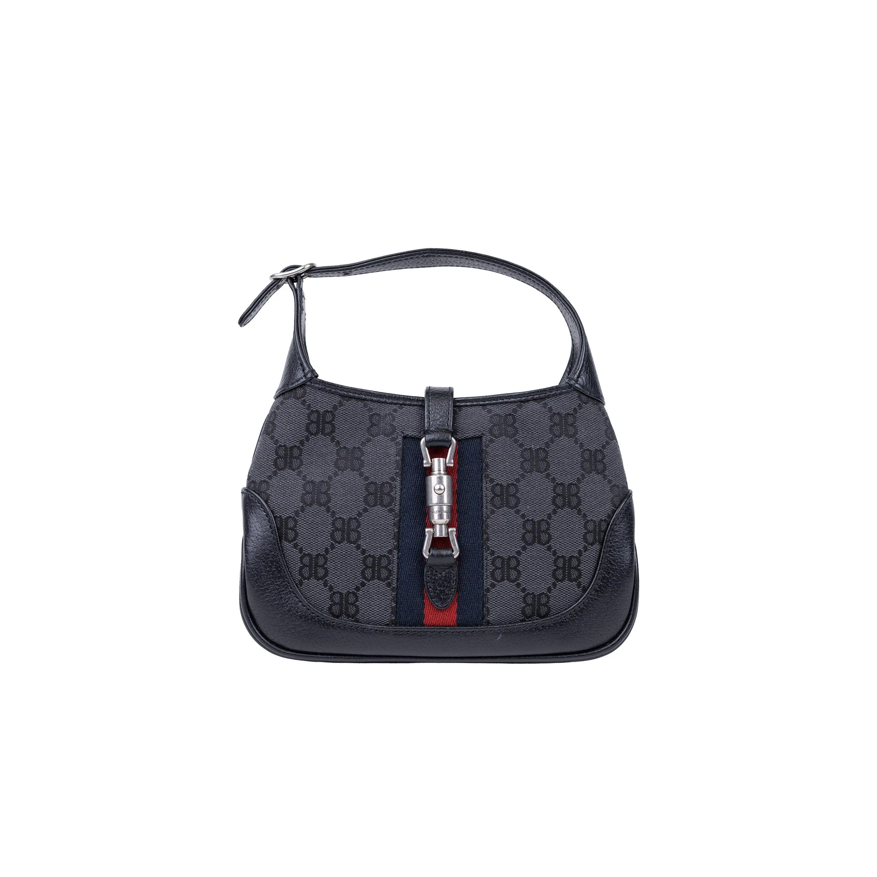 Pre-owned Coated Canvas Shoulder Bags Balenciaga x Gucci Black Gray Monogram Jackie Shoulder Bag Silver Hardware