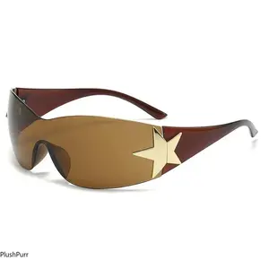 New Y2K Rimless Punk Sunglasses Goggle for Women Men Luxury Brand Wrap Around Sun Glasses with Polycarbonate Lens UV Protection Non-Polarized Clear Vision, Trendy Casual Sunglasses outdoorfun