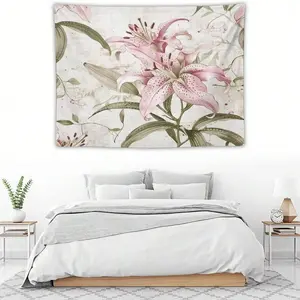 Pink Lily Flower Tapestry As Wall Art Tropical Blossom Leaves Tapestry Aesthetic Landscape room Tapestry Wall Hanging For Bedroom
