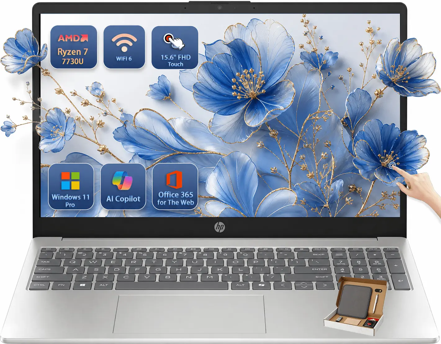 HP 15.6" FHD Touchscreen Business Laptop , AMD Ryzen 7 7730U 8-Core (Up to 4.5 Ghz), AMD Radeon Graphics,  16GB DDR4, 512GB SSD, Wi-Fi 6, Windows 11 Pro, Silver