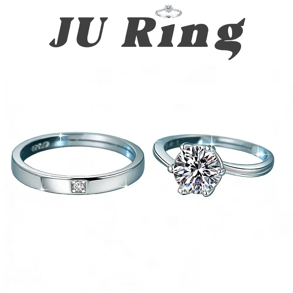 #103 (First Love) S925 Sterling Silver Lab-Grown Moissanite Adjustable Couple Promise Ring