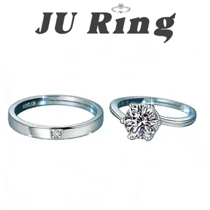 #103 B1 (First Love) 925 Sterling Silver Lab-Grown Moissanite Adjustable Couple Promise Ring