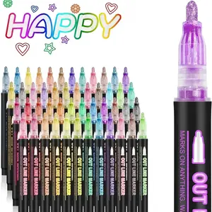 2026 Minimal Bits Gift For Girls, 8/12/24/36 PCS Outline Shimmer Markers & Glitter Metallic Gel Pens for Coloring Art Crafts School Journaling Supplies Tween Teen Girl Christmas Birthday Gifts Trendy Fun