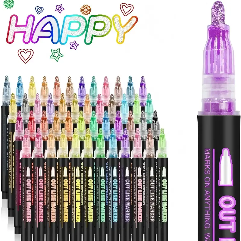 [SummerWins][DealsForYouDays]Outline Shimmer Markers & Glitter Metallic Gel Pens Set, 8/12/24/36 PCS, 2026 Minimal Gift for Tween Girls, Creativity-Boosting Coloring Art Supplies for School Journaling, Christmas Party Bag Fillers