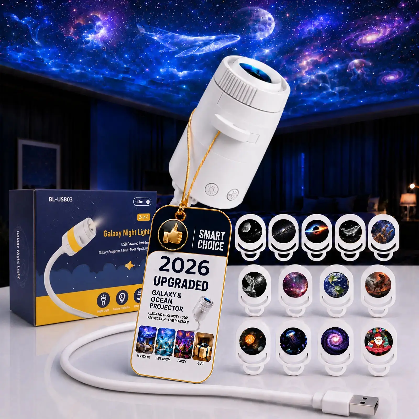 3-12PCS Starry Sky Projector 3-12-Color Nebula Star Projector Night Light Aurora Lamp Remote-Controlled LED Ceiling Projector 360° Adjustable Rotating Starry Ceiling Light USB Powered Plug-in Only Not Rechargeable LED Projector Light sohochic