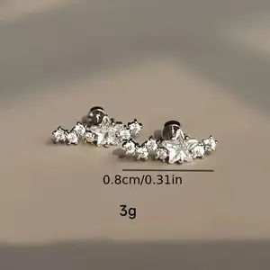 S925 Sterling Silver Meteor Explosion Flash Ear Cartilage Stud - 1 Piece, Cute and Sexy, Flat Base, Screw Suitable - Ideal for Daily Wear and Parties, Perfect Gift for Christmas and Valentine's Day daily costume jewelry accessory  Gold Earrings Small Hoop