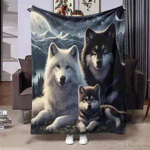 Wolf Pattern Blanket, Figure Print Blanket, Soft Throw Blanket, Air-conditioned Room Blanket, Warm Nap Blanket for Home Office Travel Camping