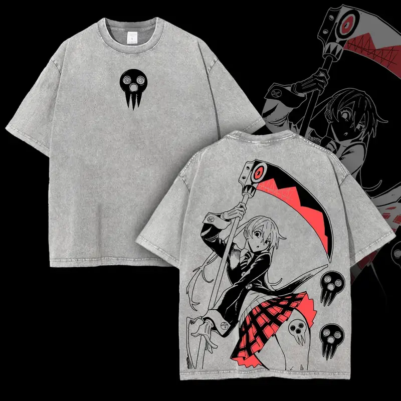 Maka Albarn x Soul Eater Anime Double Printed Vintage Washed Tee Unisex Oversize Heavyweight Cotton T-shirt for Anime Fans and Lovers retro print fun story shirt new york t-shirt all-season casual teeny t-shirt gift good graphic shirt graphic t-shirt