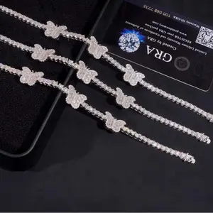 CEJEWELRY 925 sterling silver rhodium plated butterfly design moissanite bracelet men cuban link