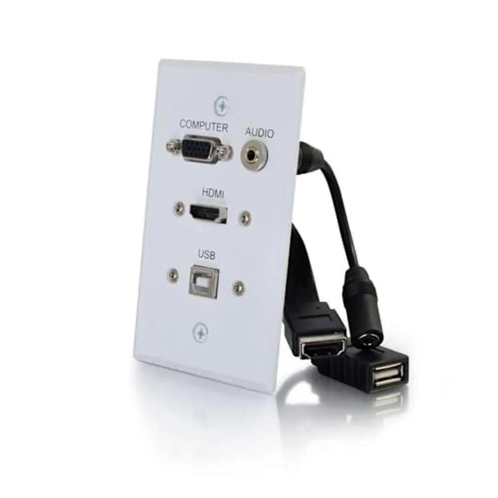 C2G HDMI, VGA, 3.5mm Audio and USB Pass Through Single Gang Wall Plate - White