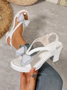 Women's Rhinestone Bow Chunky Heel Higher Platform Sandals, Elegant Summer Shoes, Lightweight Height Increase, Casual Daily Wear, Festive