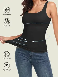 1 Count Women's Tummy Control Clothes High Waist Shaping Tank Tops, Seamless Square Neck Compression Tops, Slimming Body Shapewear Vest, Solid Backless Shaper All Seasons, Basic Top, Suitable For Various Occasions