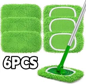 6pcs Microfiber Mop Pads, Reusable Microfiber with White Border Design, Dense Bristles, Super Absorbent, Washable And Easy to Care For, Wet And Dry Use – Essential Cleaning Tool for Home