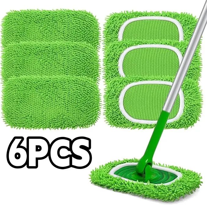 6pcs Microfiber Mop Pads - White Border Design, Dense Bristles, Super Absorbent, Washable, Easy Care, Wet & Dry Use, Essential Home Cleaning Tool for Sports & Outdoor Accessory Maintenance
