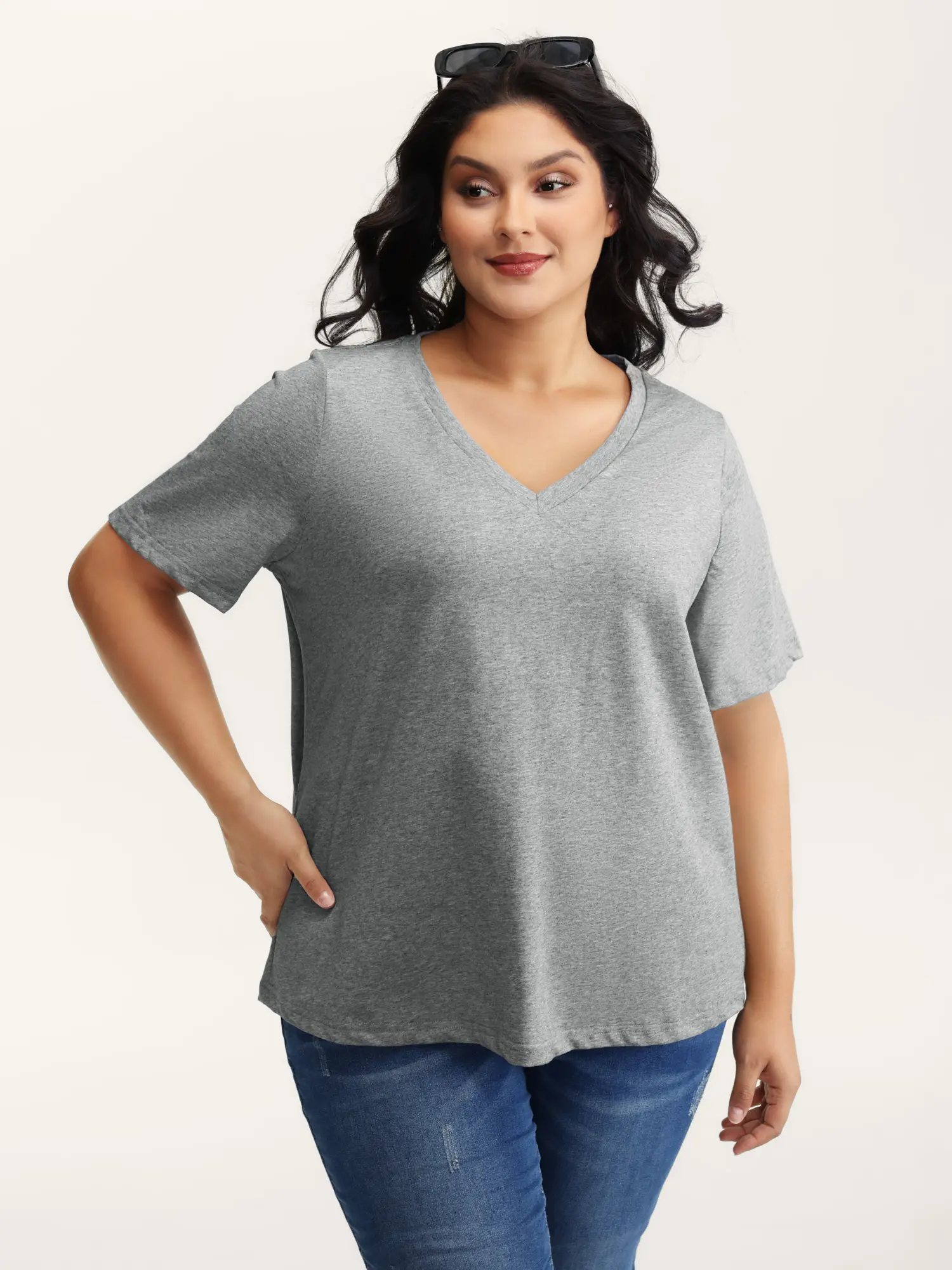 BLOOMCHIC Women's Plus Size Short-Sleeve T-Shirt - Stretchy V-Neck, Basic Minimalist Casual Top, Cotton-Polyester Fabric, Regular Fit [M-6X],Original White Swimweek,Summerfinds,Originalwhite Womenswear