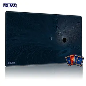 Black Hole Space TCG MTG Playmat 12x24inch, Non-Slip Spiral Galaxy Gaming Mat for TCG/MTG Card Games, Party & Family Gathering Gift, Distortion Lines Background with Starship Art, Gaming Mouse Pads