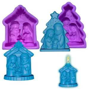 2 pcs Nativity Candle Mold Holy Family Christmas Silicone Mold in Tree Shape for DIY Soaps  & Resin Ornaments